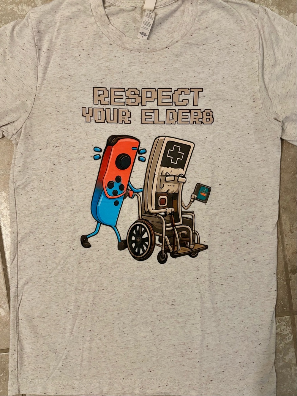 Bella + Canvas 'Respect Your Elders' Gamer Graphic Tee Nintendo Retro Oatmeal